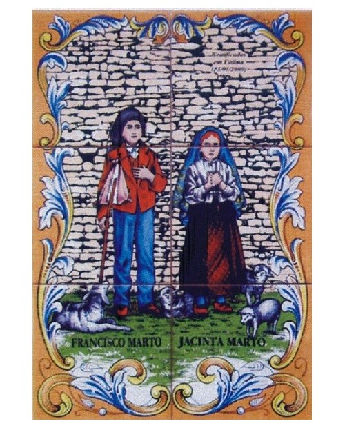 ﻿Tiles with image of little shepherds Francisco and Jacinta