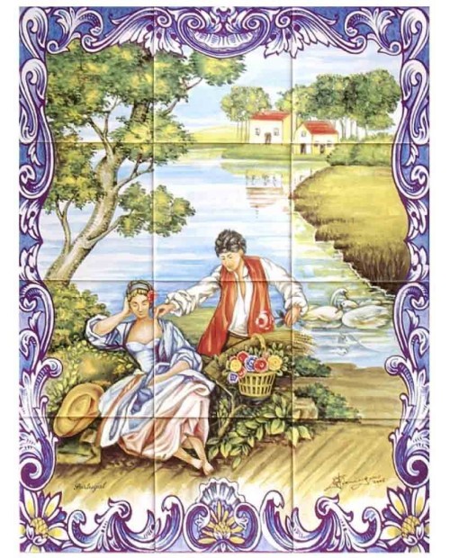 Piastrelle con l'immagine de Coppia nel Lago