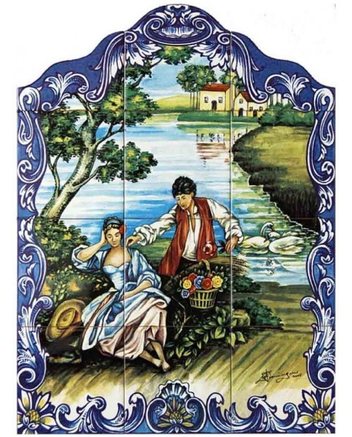 Azulejos con la imagen de Pareja en el Lago