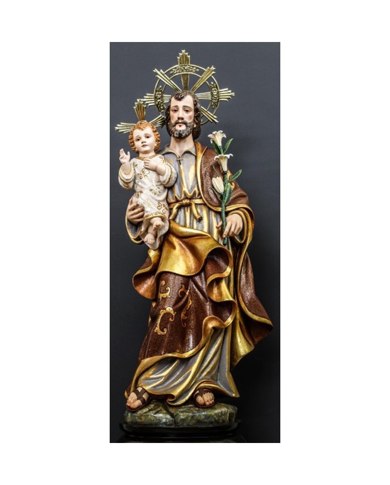 Estatua de madera de San José con el Niño Jesús﻿